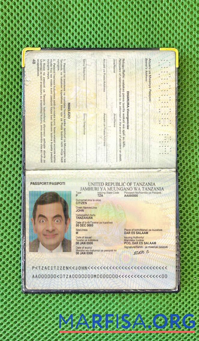 Tansania Reisepass Foto look Design