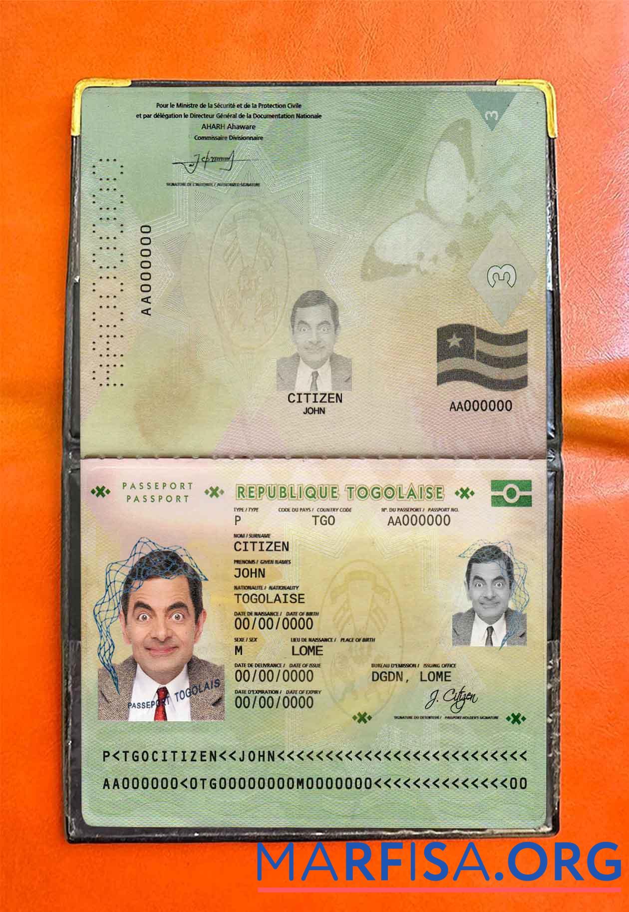 Togo Reisepass Foto look Vorlage