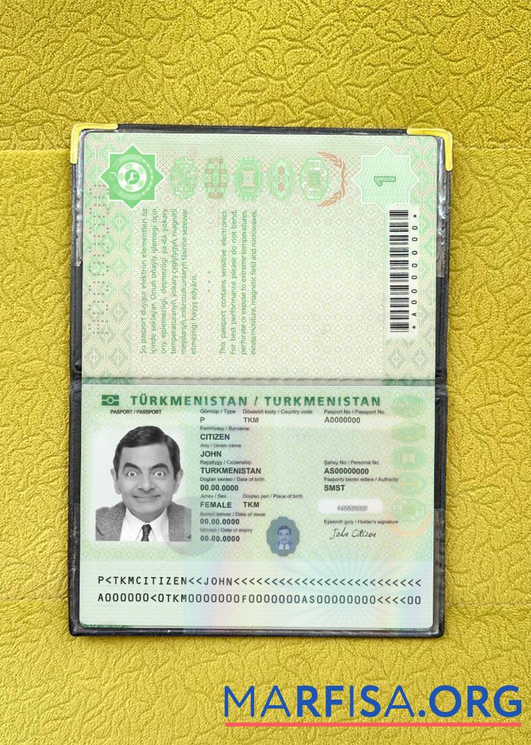 Turkmenistan Reisepass 2020 Gegenwärtig Foto-Look Mockup