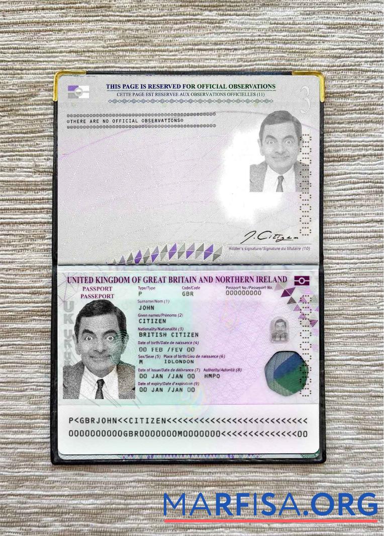 Vereinigtes Königreich Reisepass (2020 Gegenwärtig) Foto look Vorlage