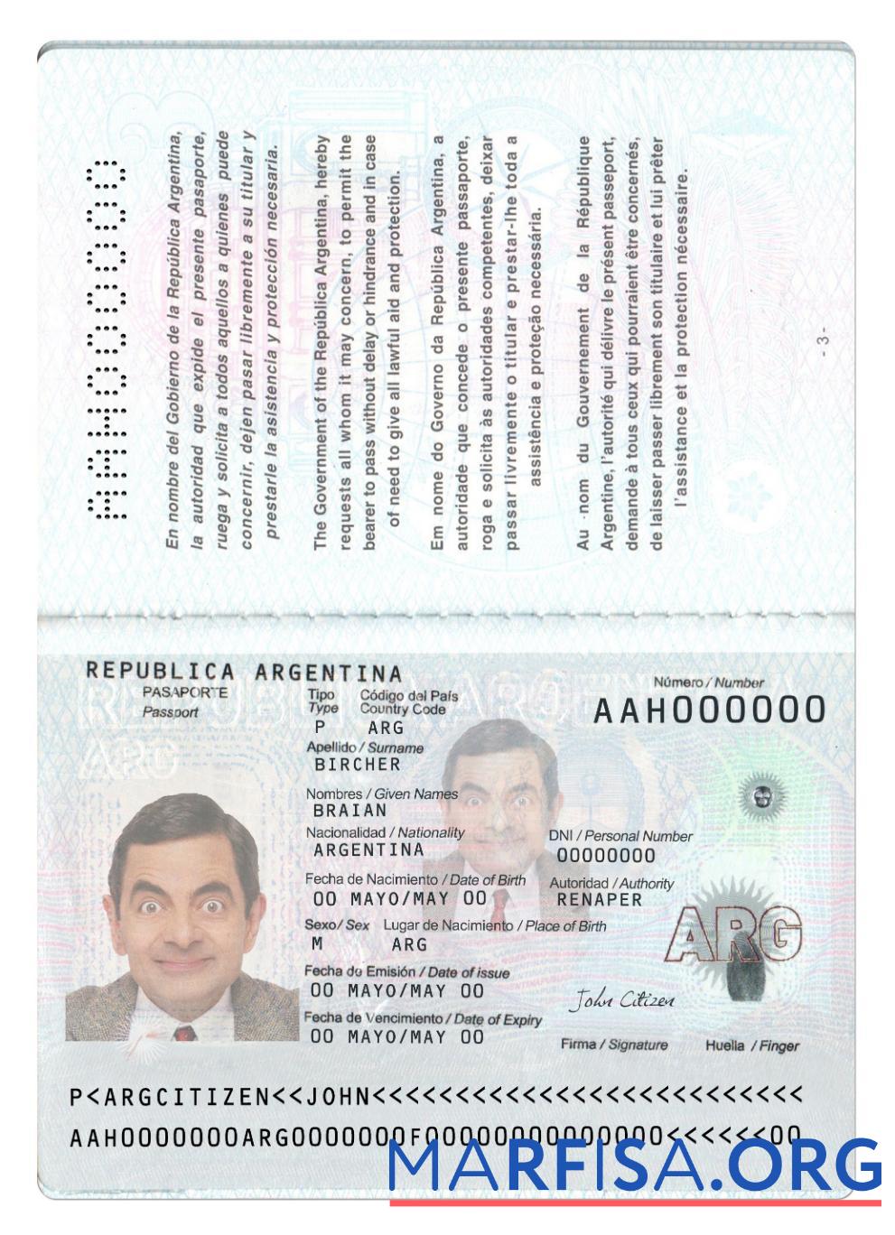 Аргентина Новый Паспорт 2022 Настоящий шаблон