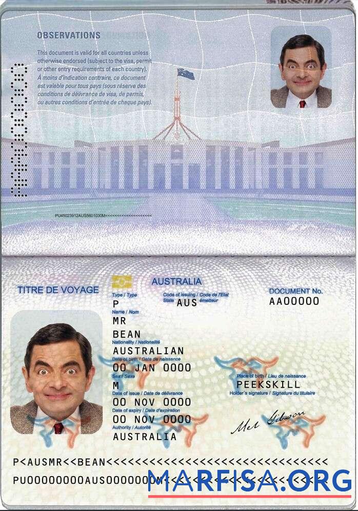 Australian Паспорт (convention Путешествие Документ) дизайн