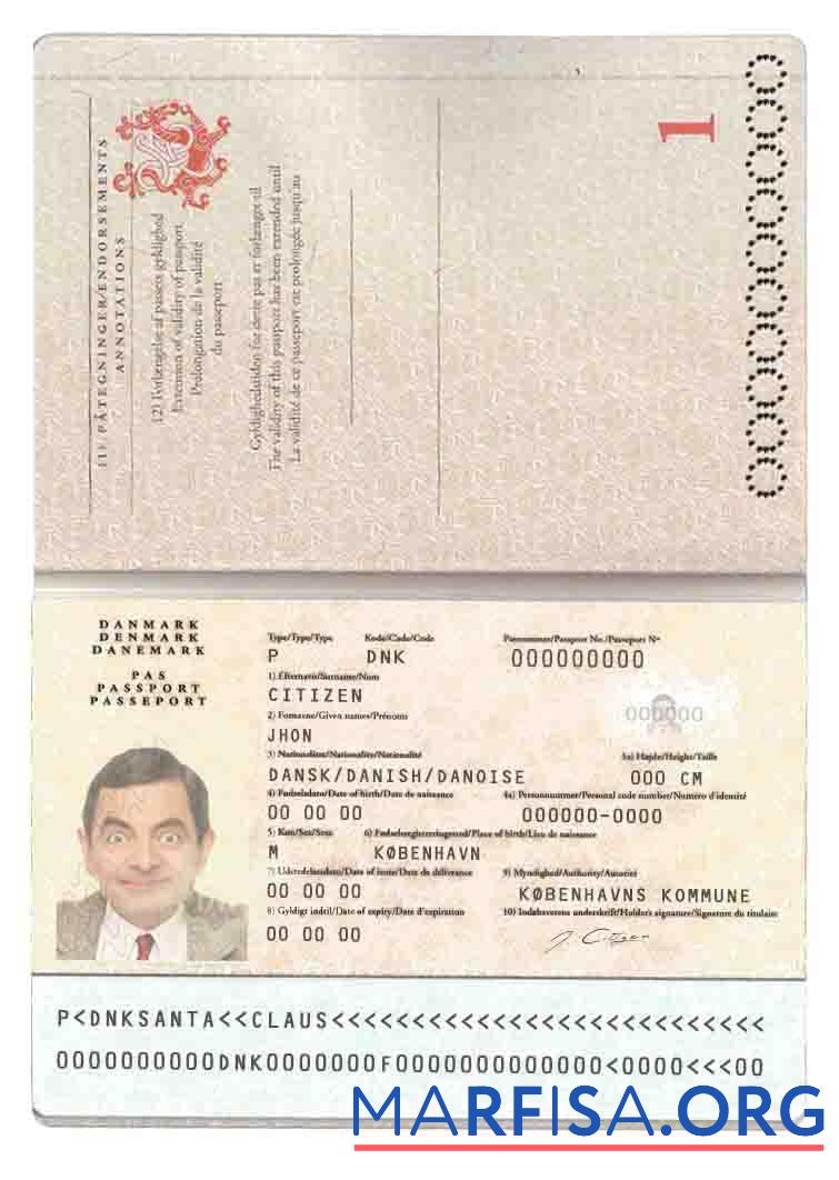Дания Паспорт шаблон