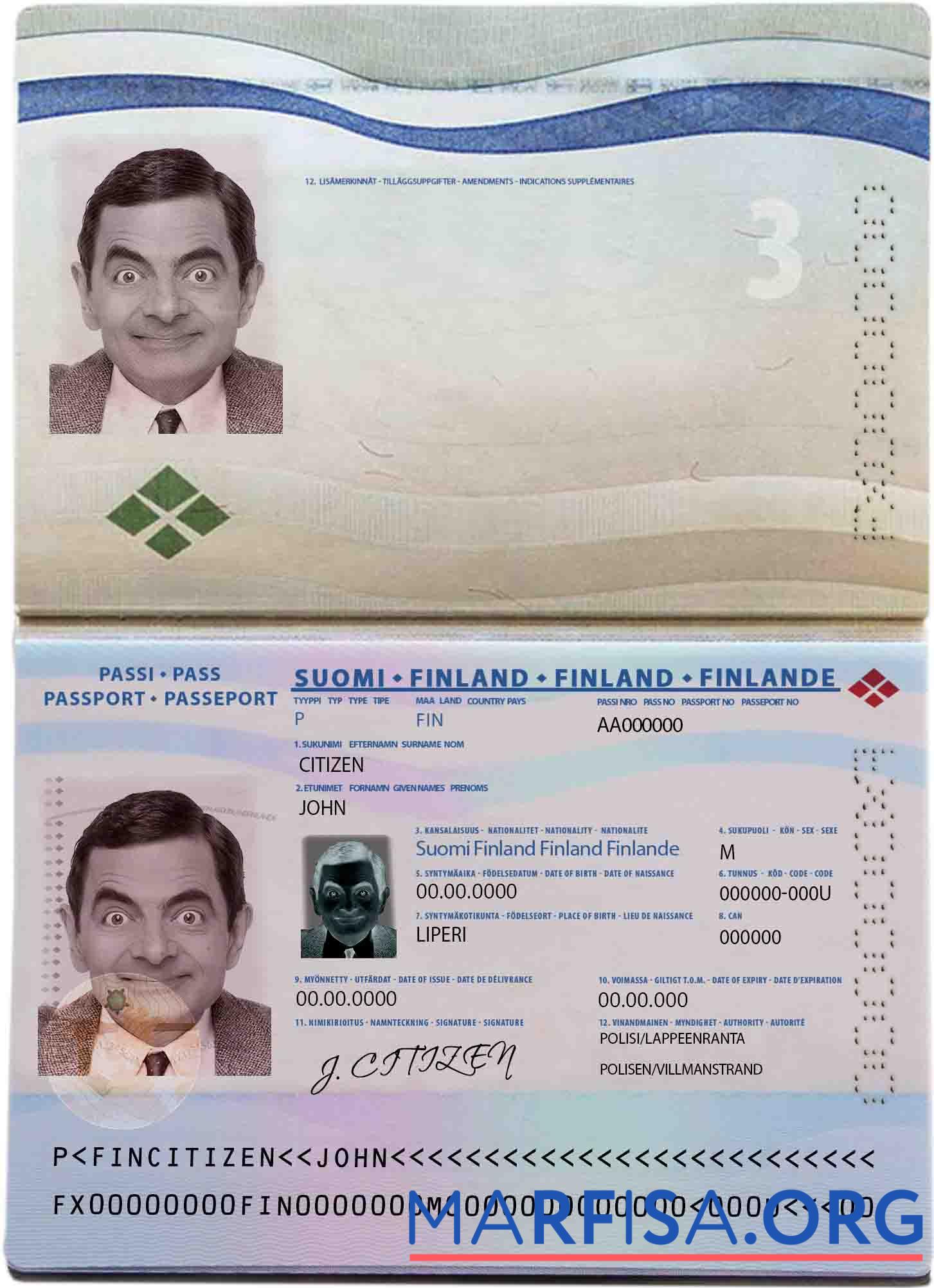 Финляндия Паспорт макет