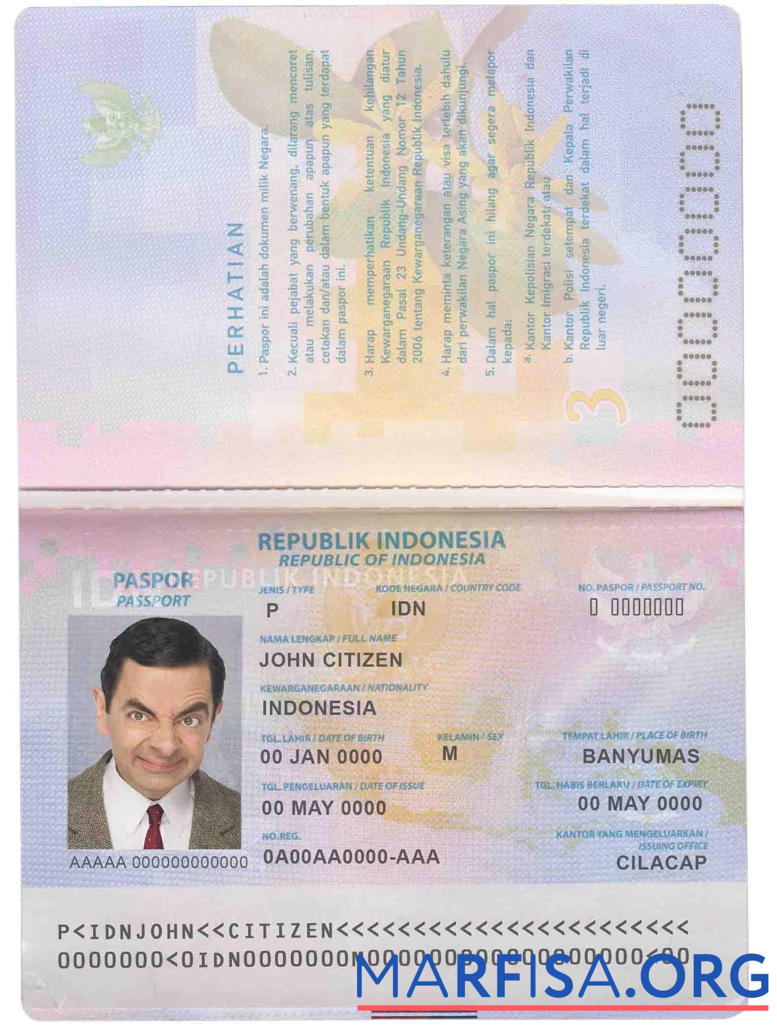 Индонезия Паспорт шаблон
