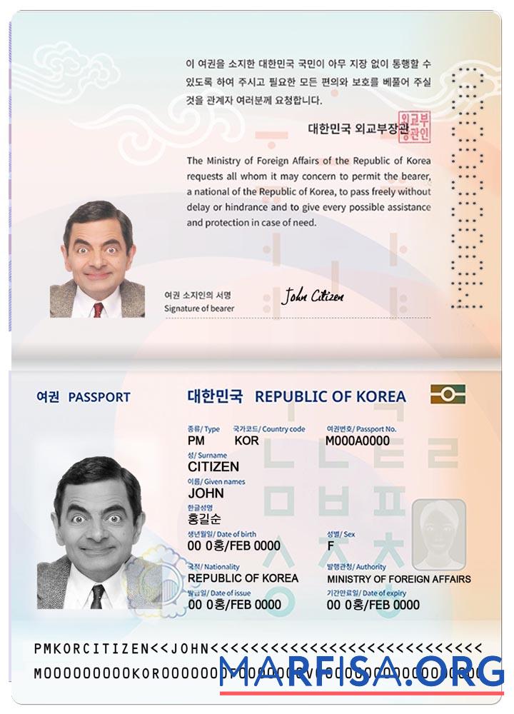 Korea Паспорт (2021 Настоящий) шаблон