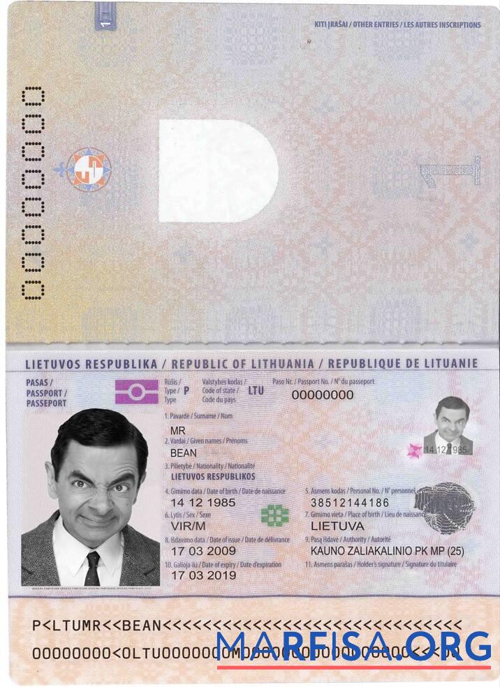 Литва Паспорт образец