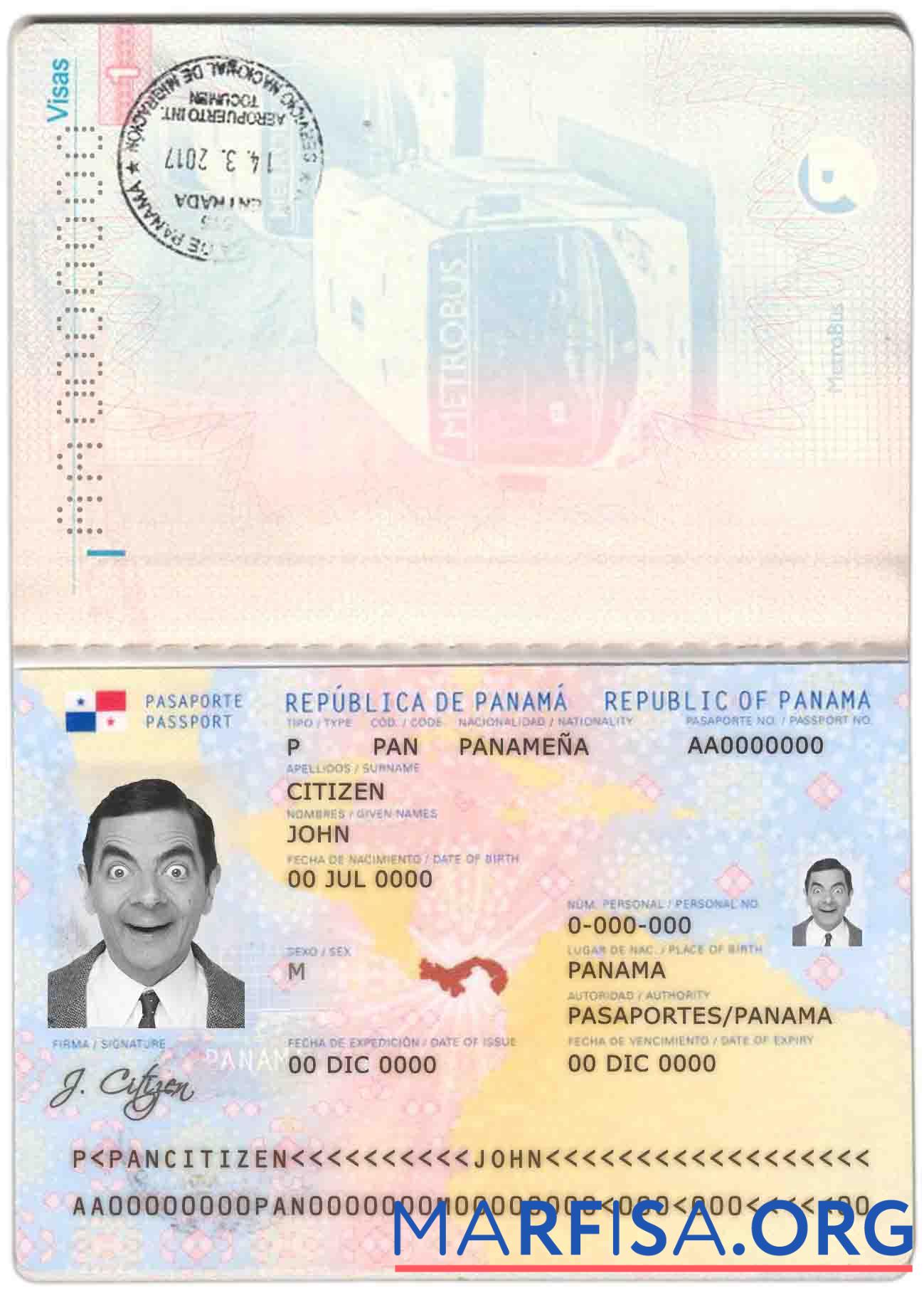 Панама Паспорт образец