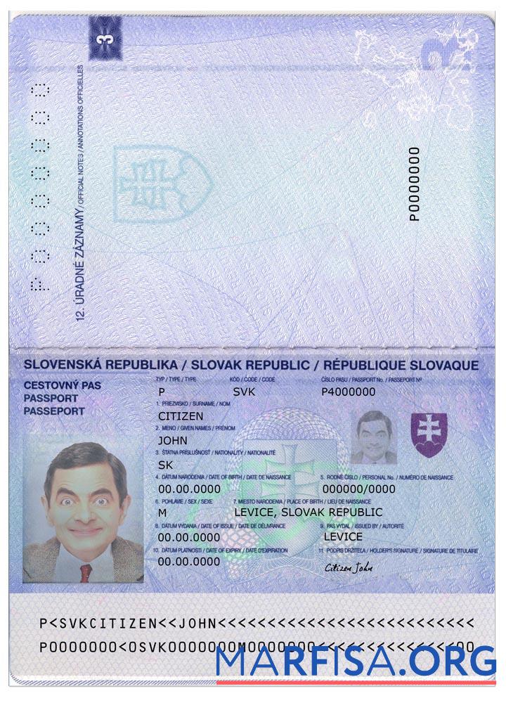 Словакия Паспорт 2012 шаблон