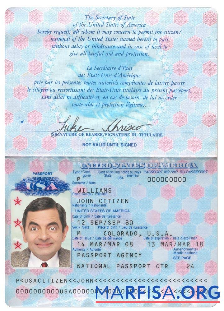 США Паспорт pre 2007 макет