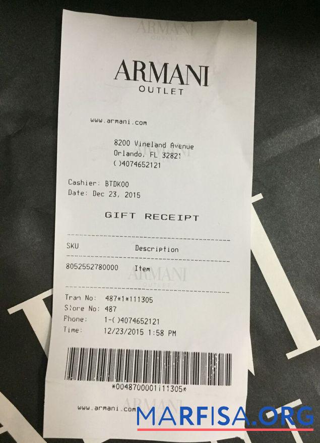 Armani outlet Zahlung Quittung Vorlage