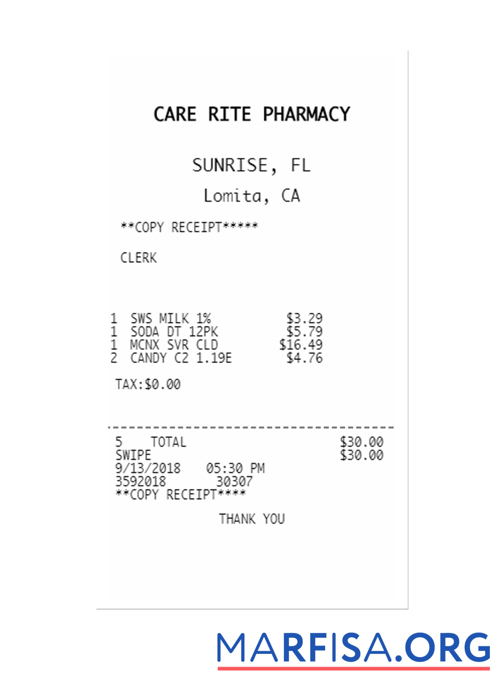 CARE RITE PHARMACY Zahlung check Vorlage