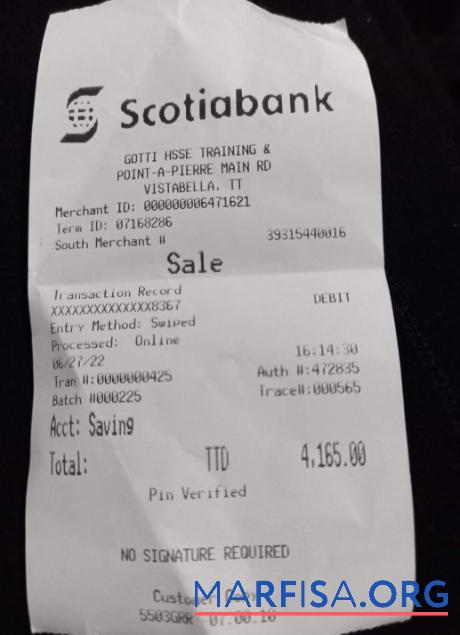 Kanada Scotiabank Zahlung Quittung Probe