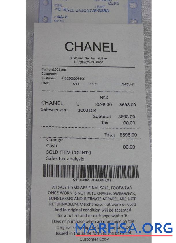 Chanel brand store Zahlung Quittung Vorschau
