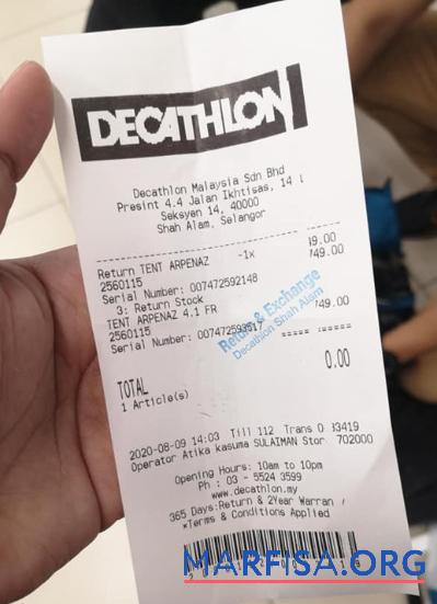 Decathlon store Zahlung Quittung Vorschau