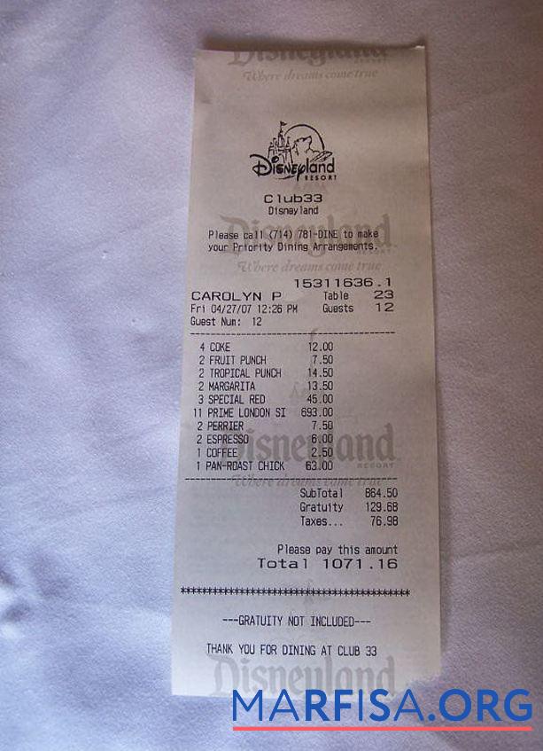 Disneyland Zahlung Quittung Probe