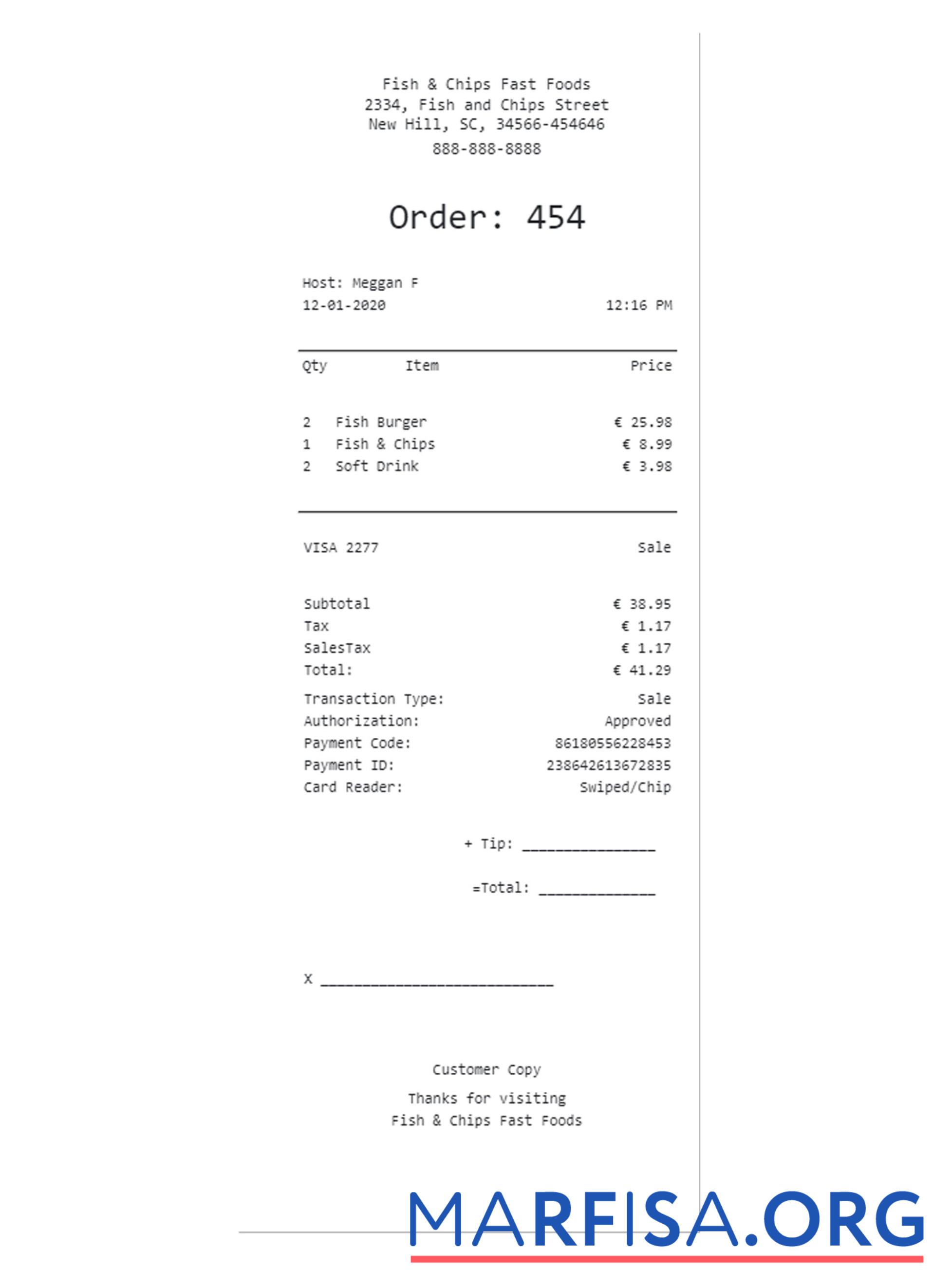 FAST FOOD Zahlung Quittung Design
