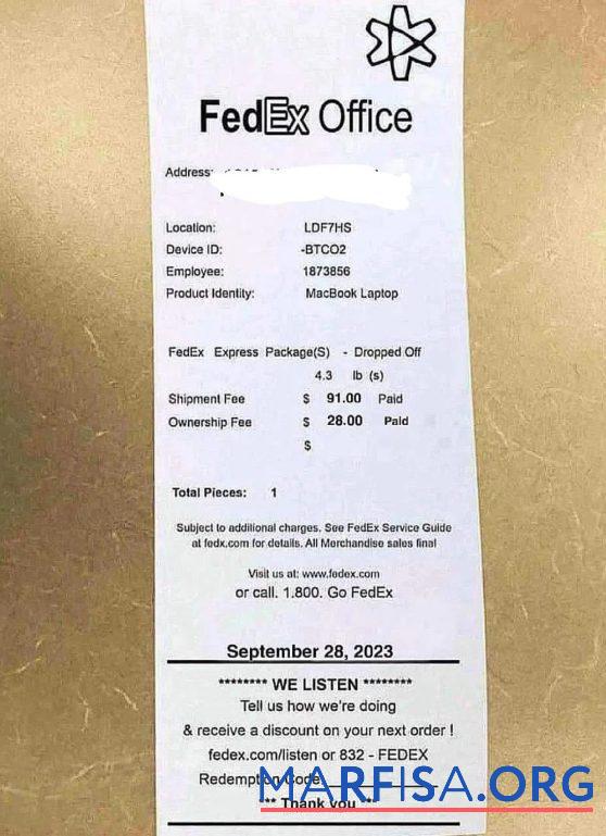 Fedex office Zahlung Quittung Vorschau