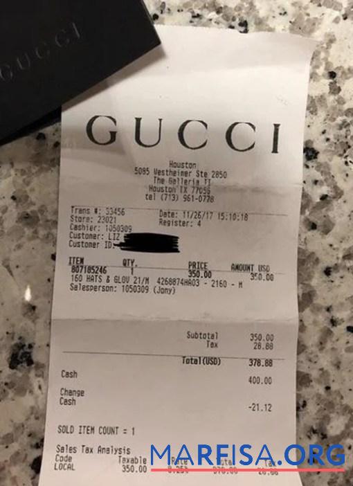 Gucci brand store Quittung Vorlage