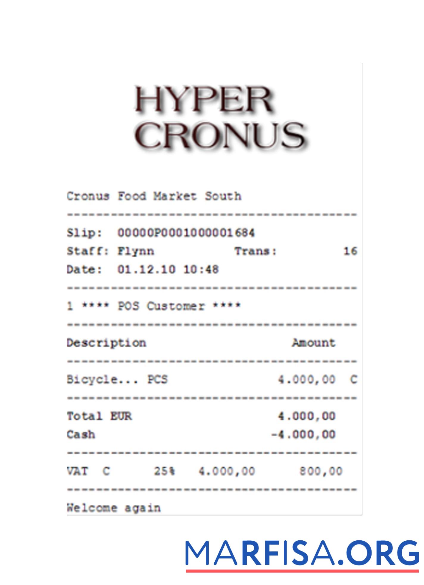 HYPER CRONUS Zahlung Quittung Design