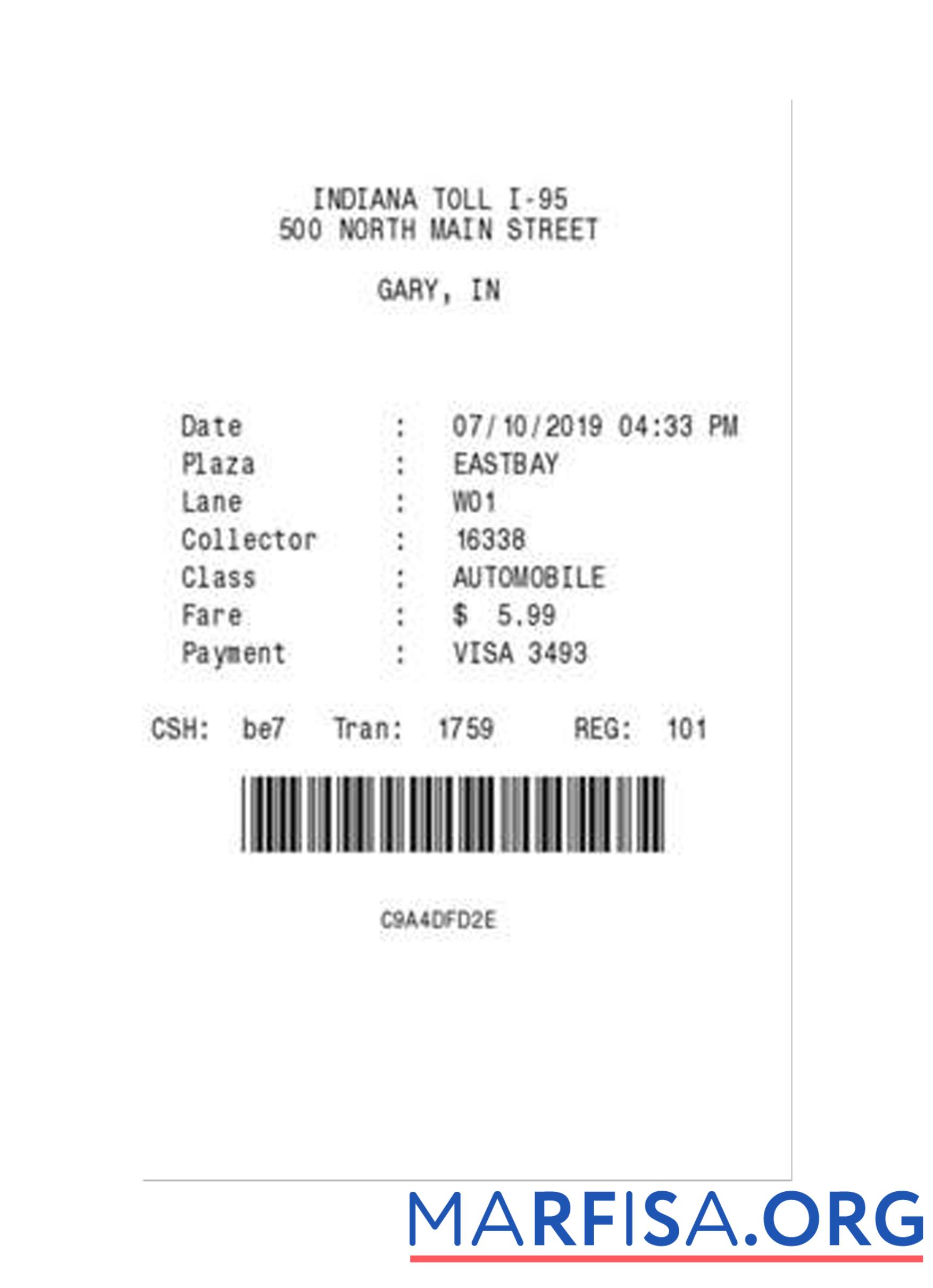 INDIANA TOLL Zahlung check Design