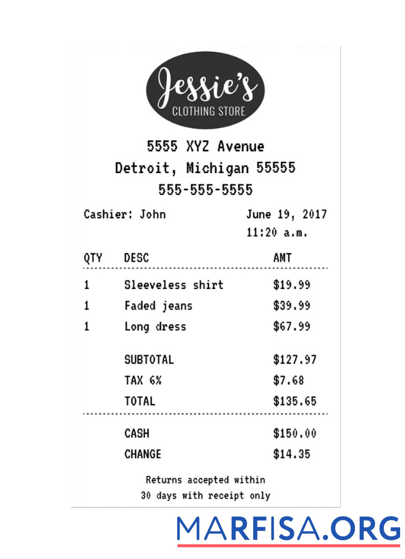 JESSIE'S CLOTHING STORE Quittung Mockup