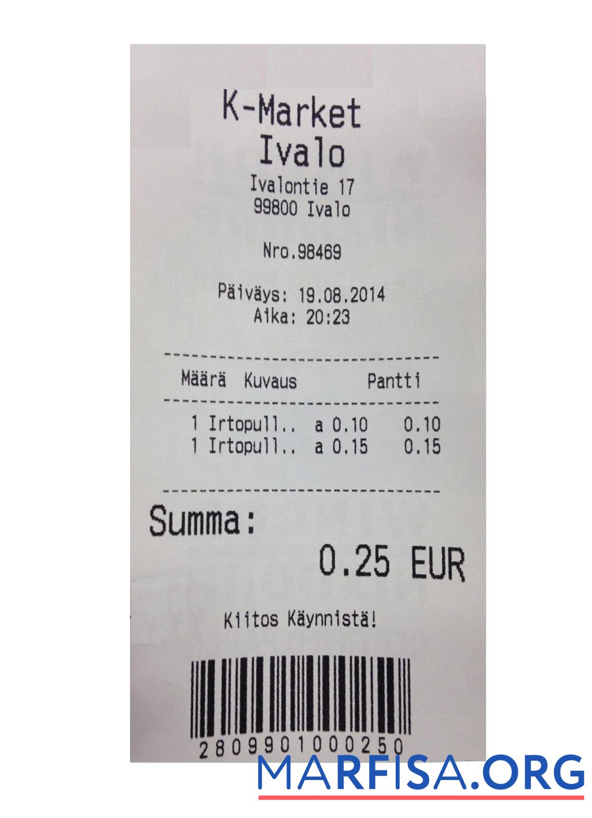 K MARKET IVALO Zahlung Quittung Vorlage