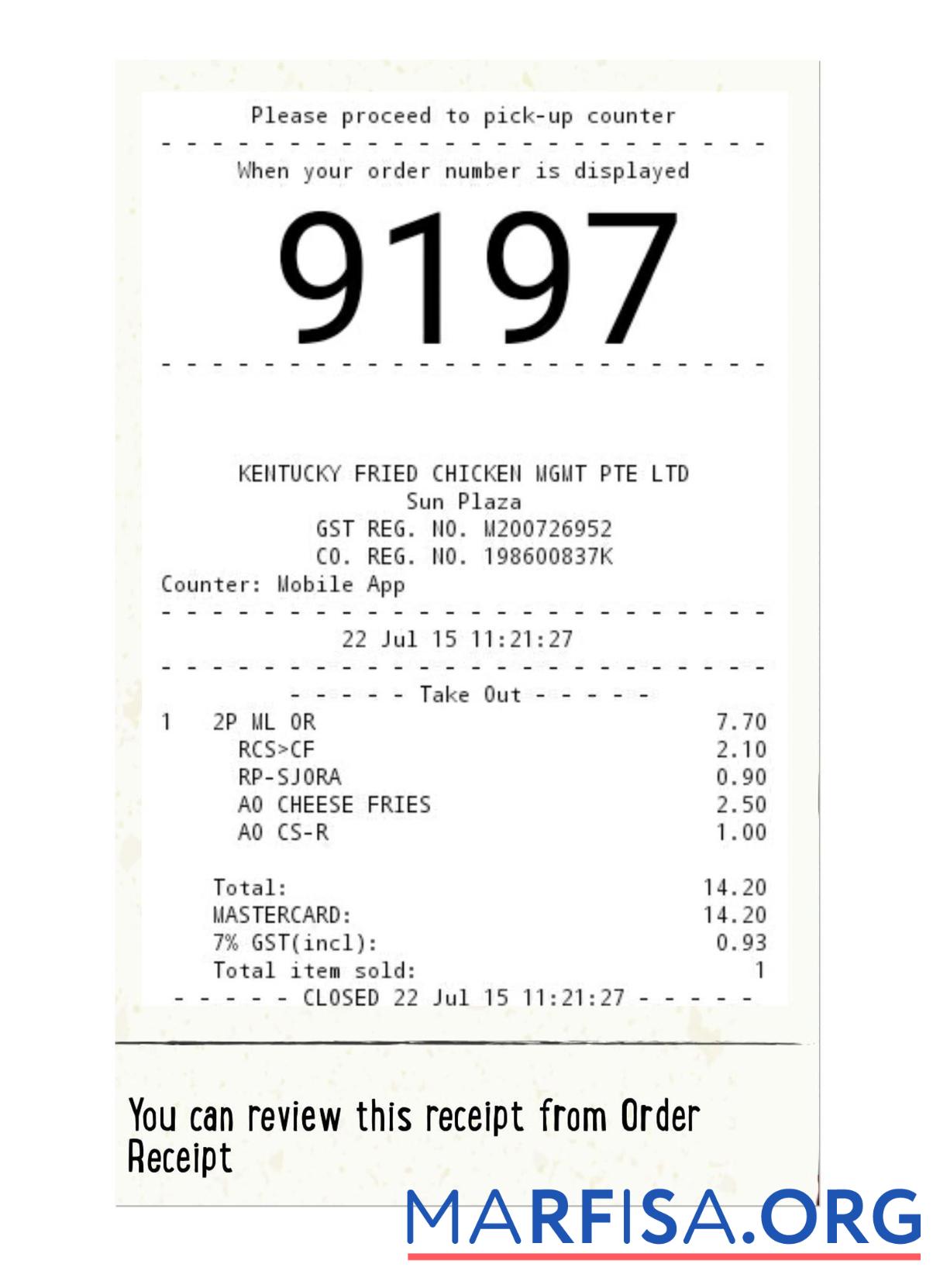 KFC Zahlung check Vorlage