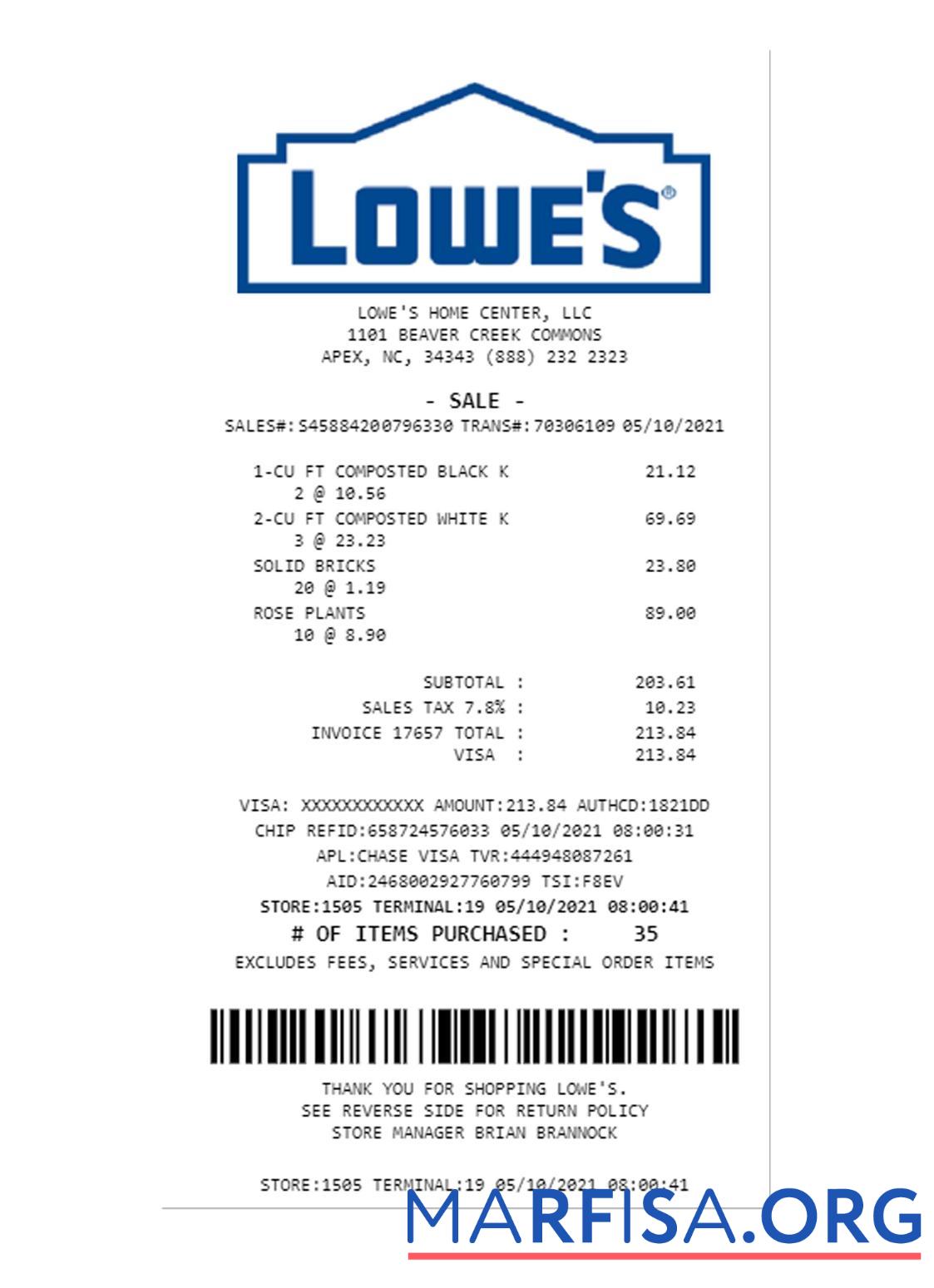 LOWE'S Zahlung Quittung Vorschau
