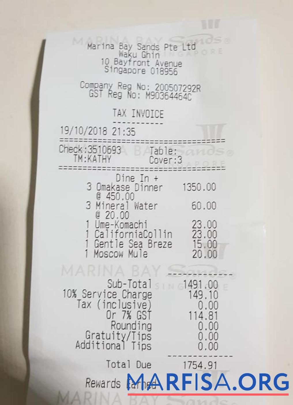 Marina Bay Sands Zahlung check Mockup