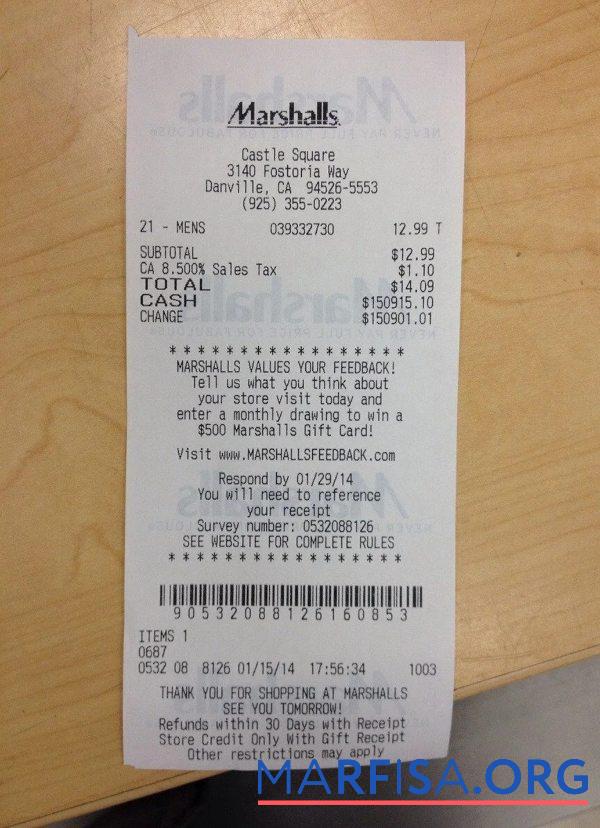 Marshalls store Zahlung check Mockup