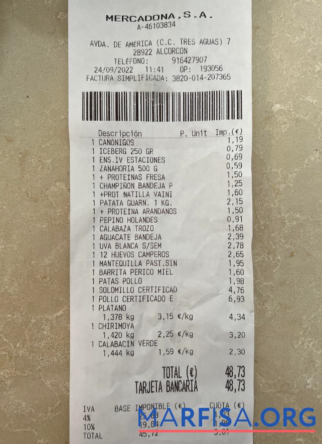 Mercadona Zahlung Quittung Vorlage