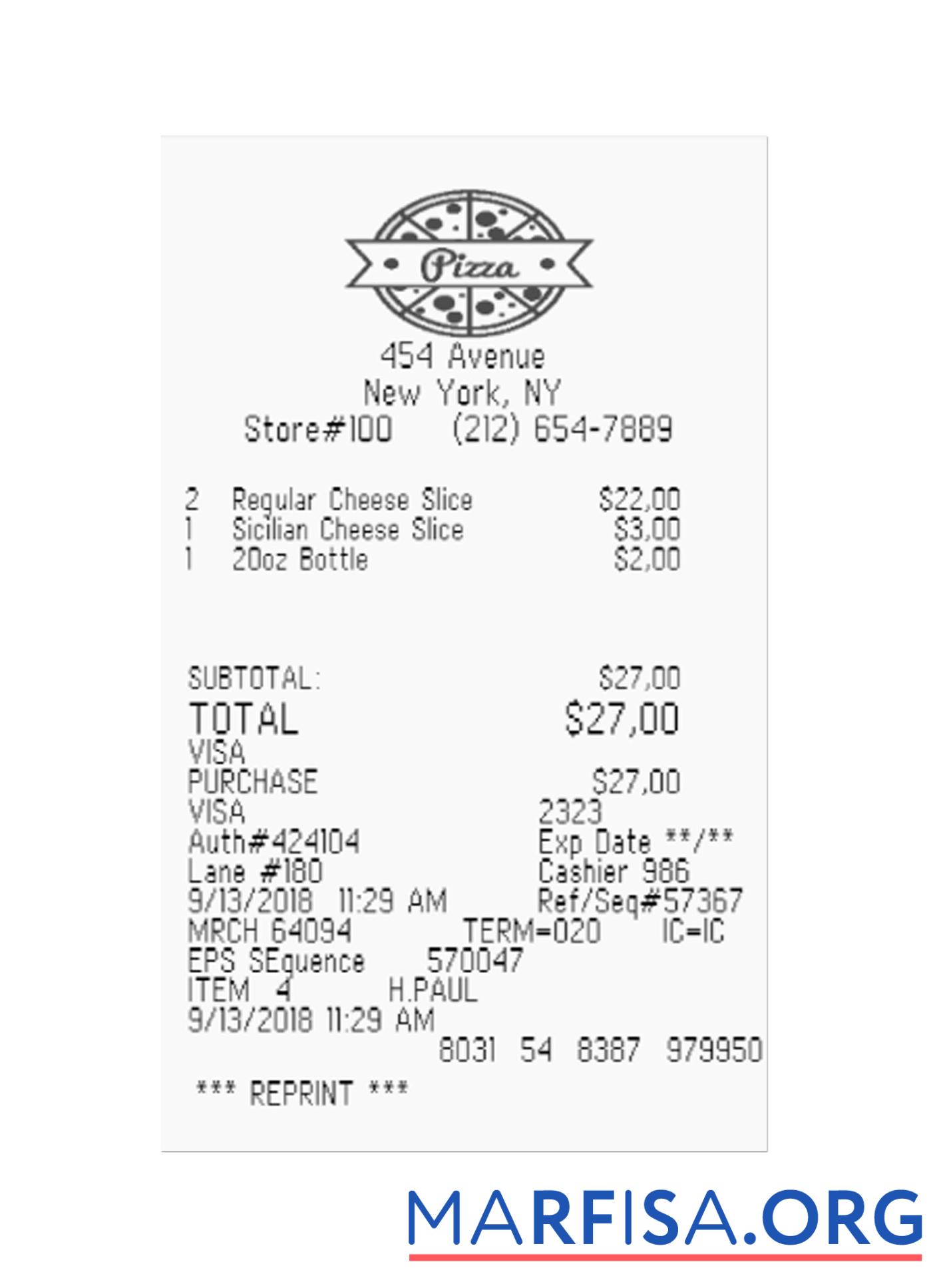 PIZZA Quittung Probe