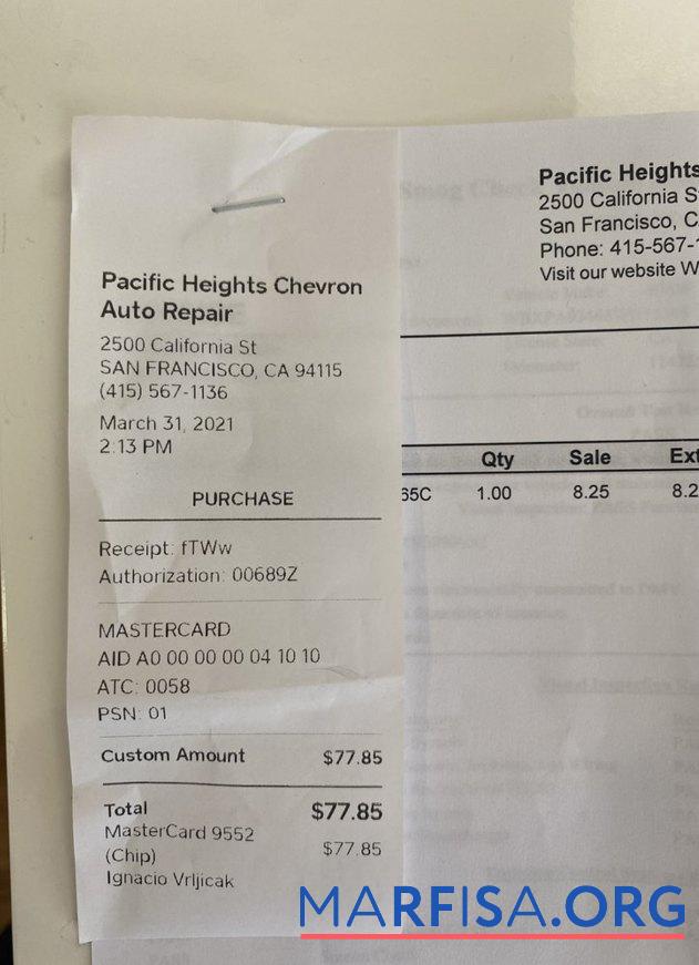 Pacific heights chevron auto repair Zahlung Quittung Vorlage