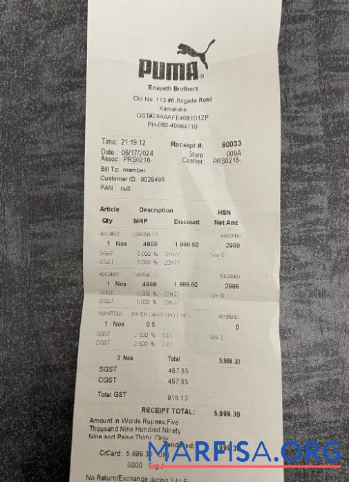 Puma store Zahlung check Probe