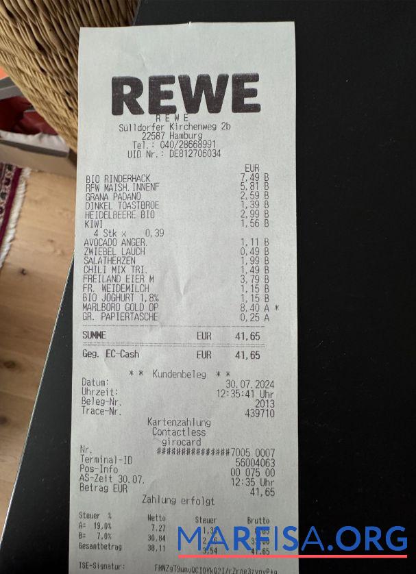 Rewe group Zahlung Quittung Vorlage