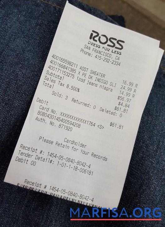 Ross store Zahlung Quittung Mockup