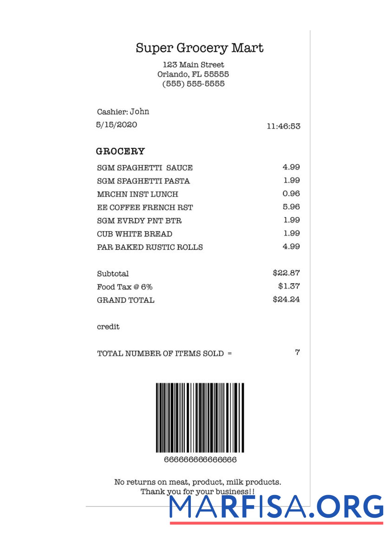 SUPER GROCERY MART Zahlung check Mockup
