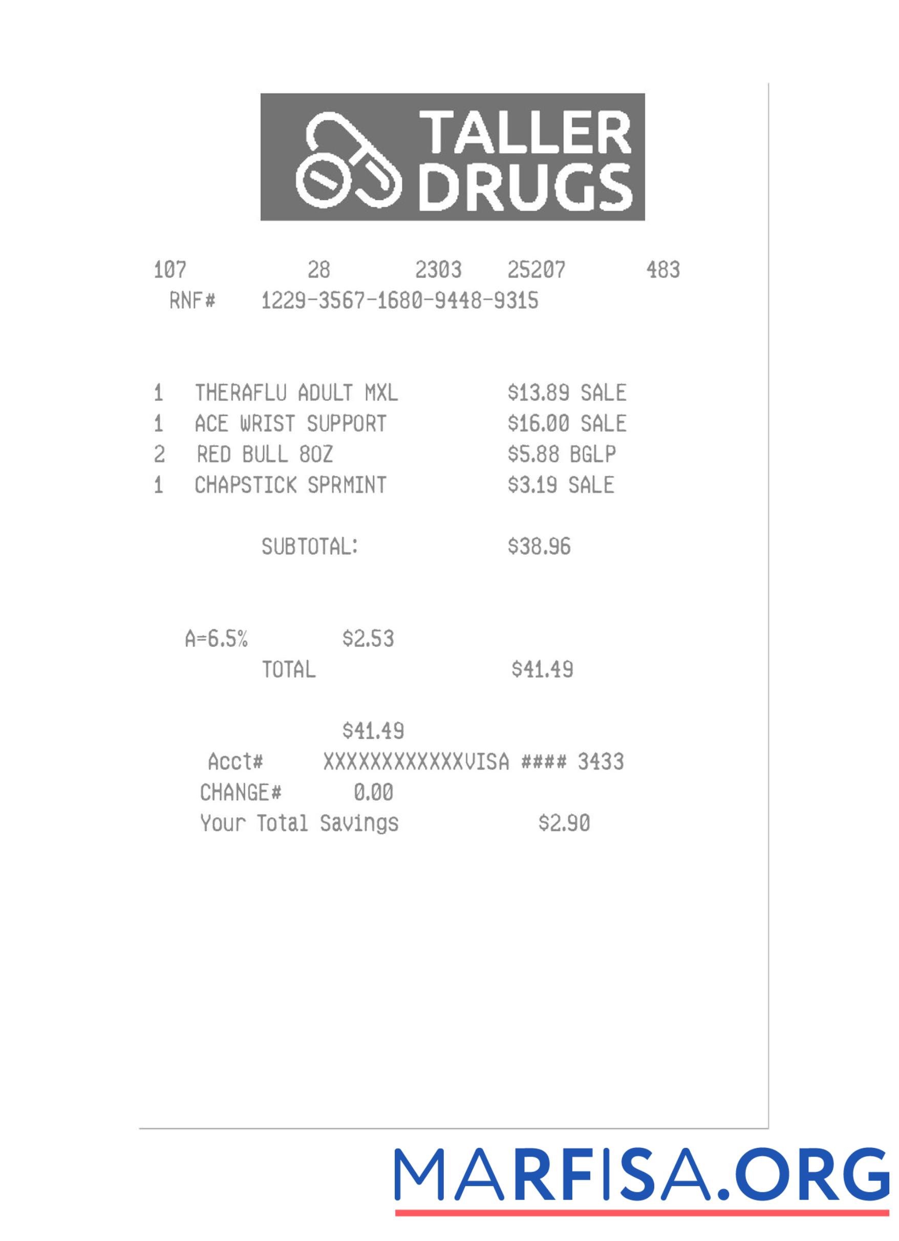 TALLER DRUGS Zahlung Quittung Probe