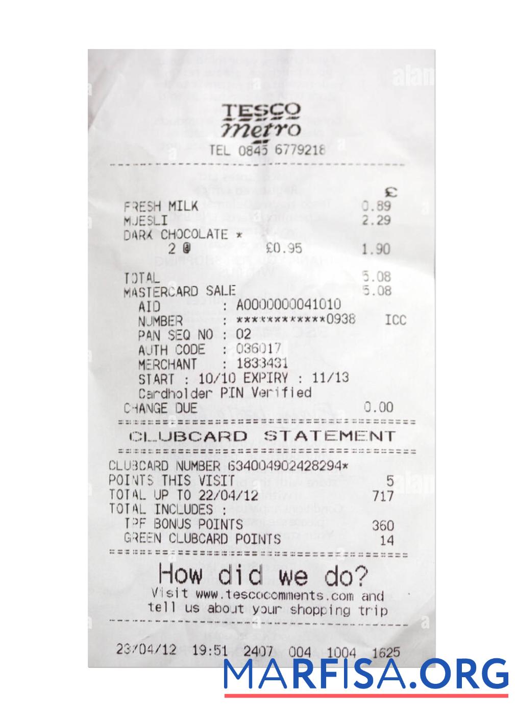 TESCO Zahlung Quittung Mockup
