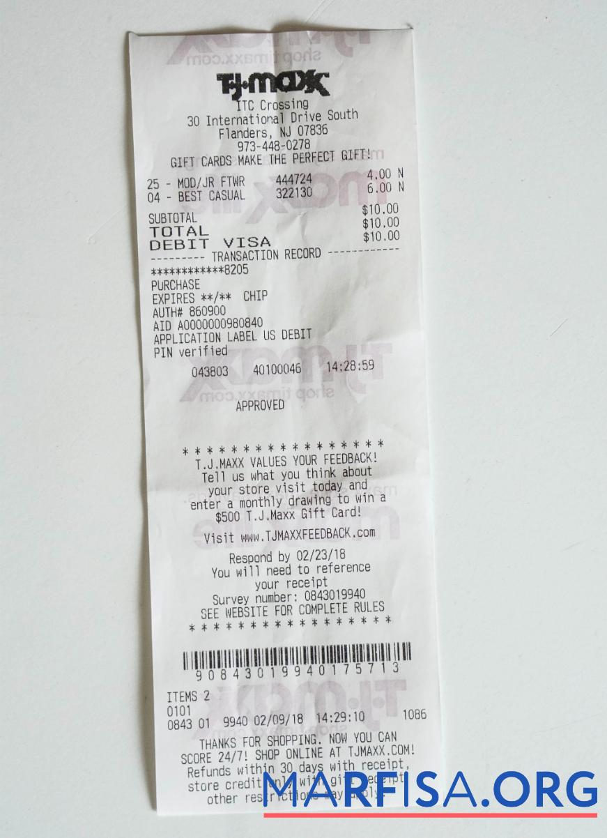 TJ maxx shop Quittung Design