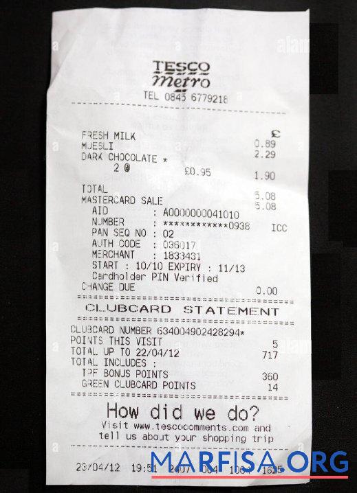 Tesco retail Zahlung check Vorlage