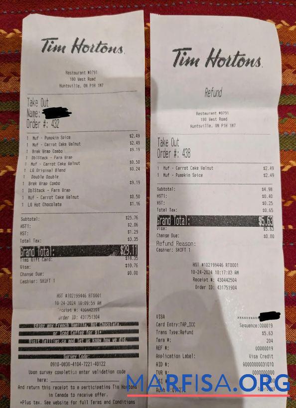 Tim Hortons Unternehmen Zahlung Quittung Vorschau