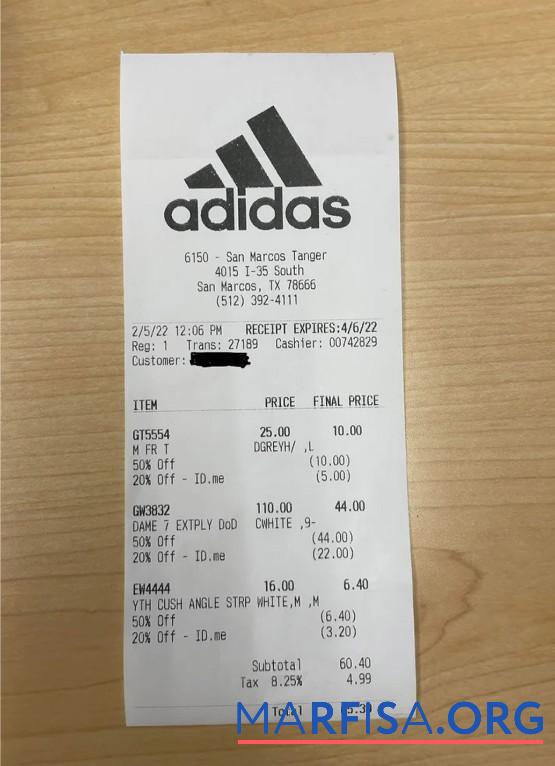 USA Adidas Zahlung Quittung Design