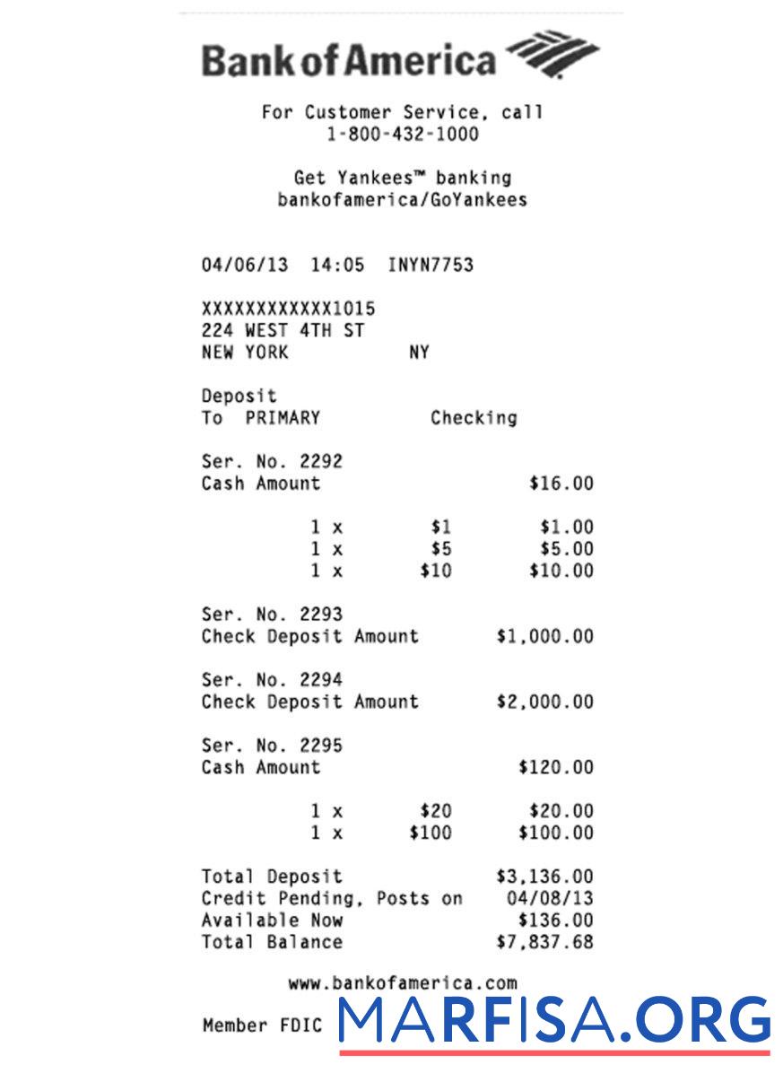 USA Bank of Amerika check Vorlage