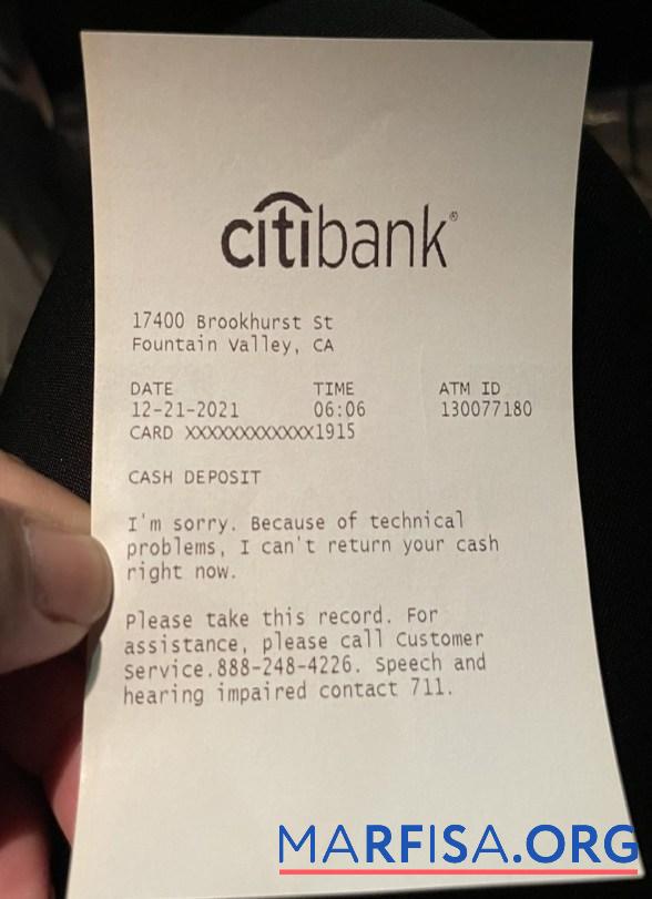 USA Citibank Einzahlung Quittung Vorlage