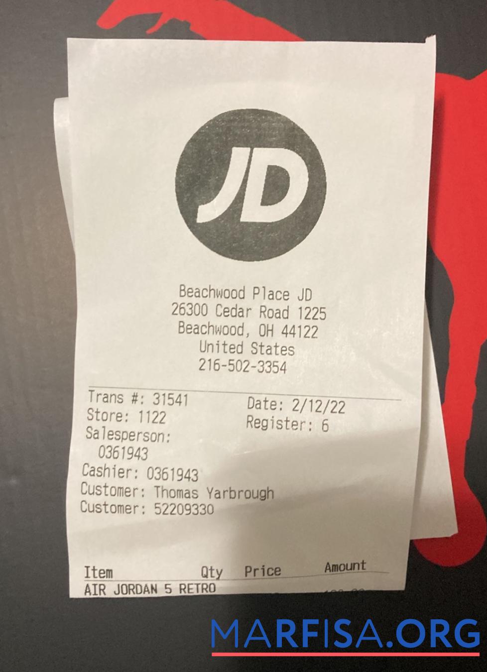 USA JD Zahlung Quittung Probe
