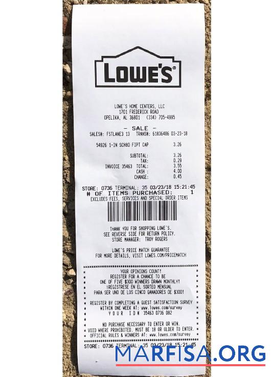 USA Lowe's Zahlung Quittung Vorlage