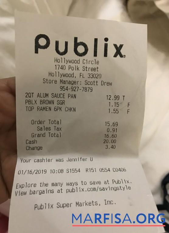 USA Publix supermarket Zahlung Quittung Probe