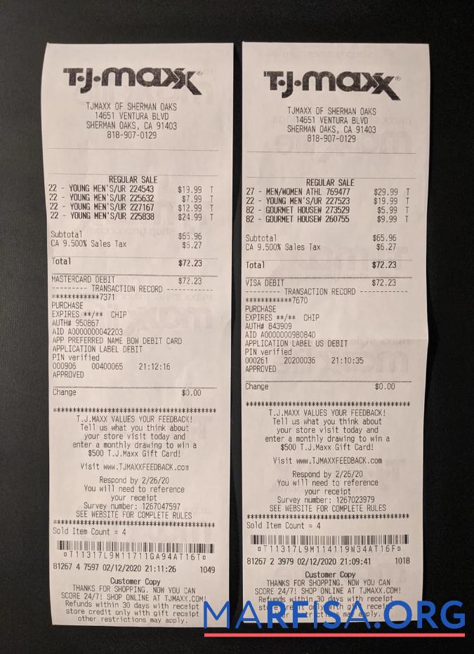 USA TJ Maxx Zahlung Quittung Mockup